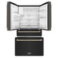 ZLINE Autograph Package - 36" Dual Fuel Range, Range Hood, Refrigerator with Water & Ice Dispenser, Dishwasher in Black Stainless, Gold Accents