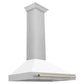 ZLINE Autograph 36" Convertible Satin Stainless Steel Wall Mount Range Hood with White Matte Shell and Polished Gold Handle, KB4SNZ-WM36-G