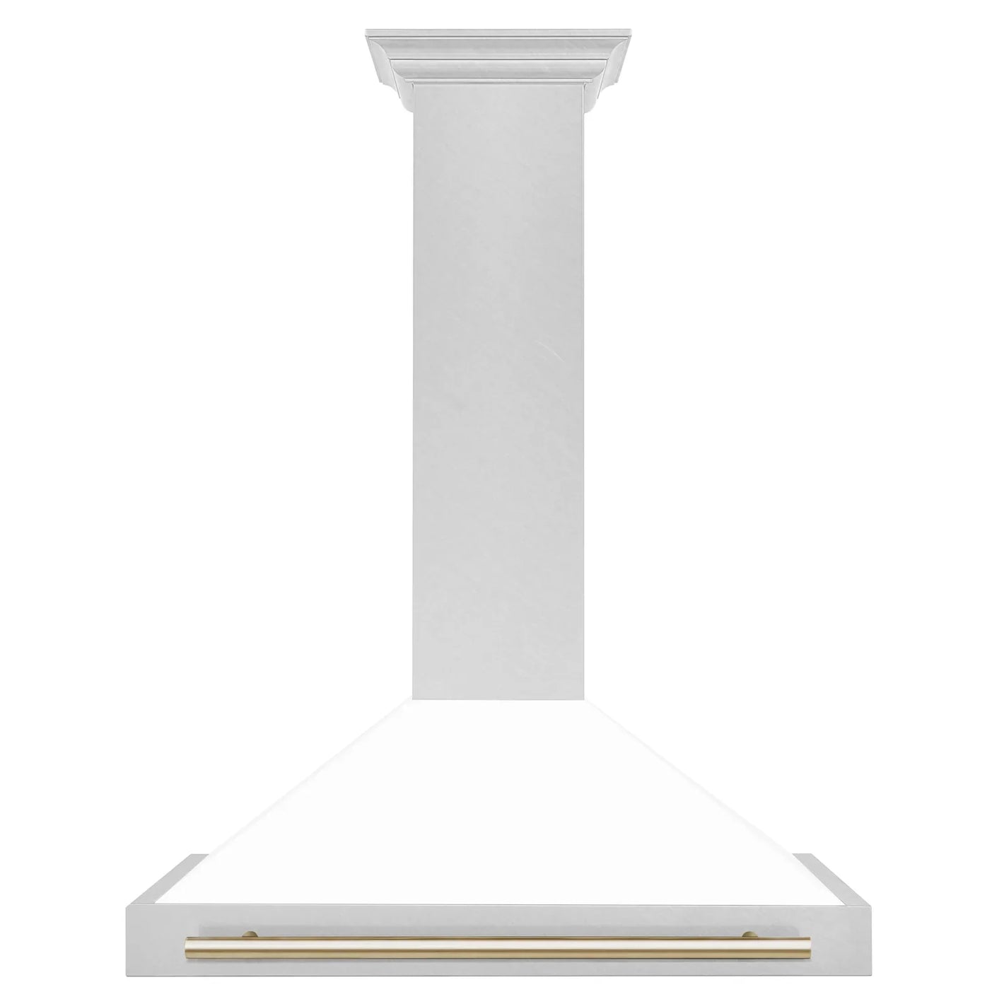 ZLINE Autograph 36" Convertible Satin Stainless Steel Wall Mount Range Hood with White Matte Shell and Polished Gold Handle, KB4SNZ-WM36-G