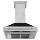ZLINE 36" Satin Stainless Steel Wall Mount Range Hood with Black Matte Shell and Stainless Steel Handle, 8654SNX-BLM-36