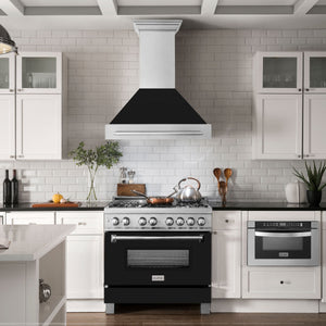 ZLINE 36" Satin Stainless Steel Wall Mount Range Hood with Black Matte Shell and Stainless Steel Handle, 8654SNX-BLM-36