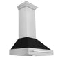 ZLINE 36" Satin Stainless Steel Wall Mount Range Hood with Black Matte Shell and Stainless Steel Handle, 8654SNX-BLM-36