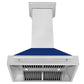 ZLINE 36" Satin Stainless Steel Wall Mount Range Hood with Blue Gloss Shell and Stainless Steel Handle, 8654SNX-BG36