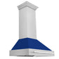 ZLINE 36" Satin Stainless Steel Wall Mount Range Hood with Blue Gloss Shell and Stainless Steel Handle, 8654SNX-BG36