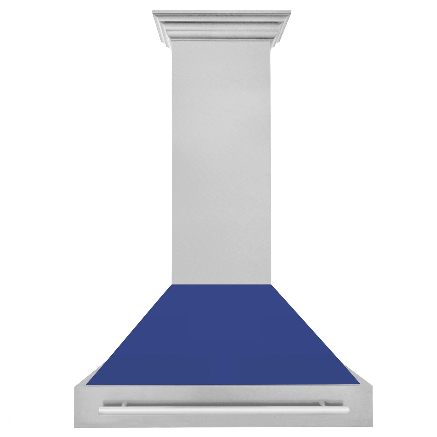 ZLINE 36" Satin Stainless Steel Wall Mount Range Hood with Blue Matte Shell and Stainless Steel Handle, 8654SNX-BM-36