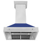 ZLINE 36" Satin Stainless Steel Wall Mount Range Hood with Blue Matte Shell and Stainless Steel Handle, 8654SNX-BM-36