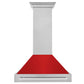 ZLINE 36" Satin Stainless Steel Wall Mount Range Hood with Red Matte Shell and Stainless Steel Handle, 8654SNX-RM-36