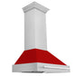 ZLINE 36" Satin Stainless Steel Wall Mount Range Hood with Red Matte Shell and Stainless Steel Handle, 8654SNX-RM-36
