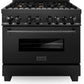 ZLINE Appliance Package - 36 In. Dual Fuel Range, Range Hood, Dishwasher in Black Stainless Steel, 3KP-RABRH36-DWV