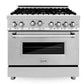 ZLINE Appliance Package - 36 In. Gas Range, Range Hood, Microwave Oven in Stainless Steel, 3KP-RGRHMWO-36