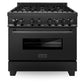 ZLINE Appliance Package - 36 in. Dual Fuel Range, Range Hood, Microwave Oven, Dishwasher in Black Stainless Steel, 4KP-RABRH36-MODW