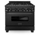 ZLINE Appliance Package - 36 in. Dual Fuel Range, Range Hood, Microwave, Dishwasher in Black Stainless Steel, 4KP-RABRBRH36-MWDW