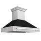 ZLINE 48" Satin Stainless Steel Wall Mount Range Hood with Black Matte Shell and Stainless Steel Handle, 8654SNX-BLM-48