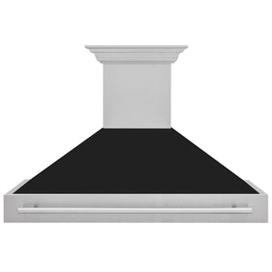 ZLINE 48" Satin Stainless Steel Wall Mount Range Hood with Black Matte Shell and Stainless Steel Handle, 8654SNX-BLM-48