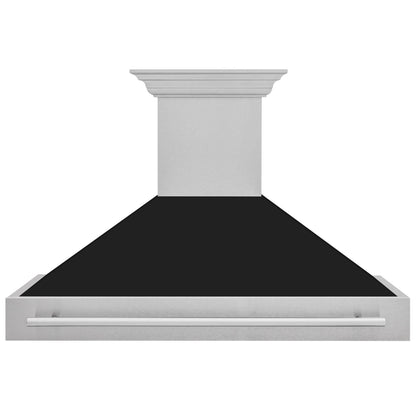 ZLINE 48" Satin Stainless Steel Wall Mount Range Hood with Black Matte Shell and Stainless Steel Handle, 8654SNX-BLM-48