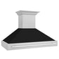 ZLINE 48" Satin Stainless Steel Wall Mount Range Hood with Black Matte Shell and Stainless Steel Handle, 8654SNX-BLM-48