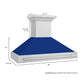 ZLINE 48" Satin Stainless Steel Wall Mount Range Hood with Blue Gloss Shell and Stainless Steel Handle, 8654SNX-BG48