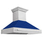 ZLINE 48" Satin Stainless Steel Wall Mount Range Hood with Blue Gloss Shell and Stainless Steel Handle, 8654SNX-BG48