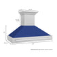 ZLINE 48" Satin Stainless Steel Wall Mount Range Hood with Blue Matte Shell and Stainless Steel Handle, 8654SNX-BM-48