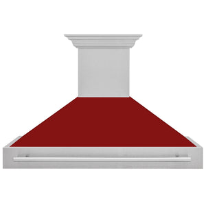ZLINE 48" Satin Stainless Steel Wall Mount Range Hood with Red Gloss Shell and Stainless Steel Handle, 8654SNX-RG-48