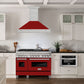 ZLINE 48" Satin Stainless Steel Wall Mount Range Hood with Red Gloss Shell and Stainless Steel Handle, 8654SNX-RG-48