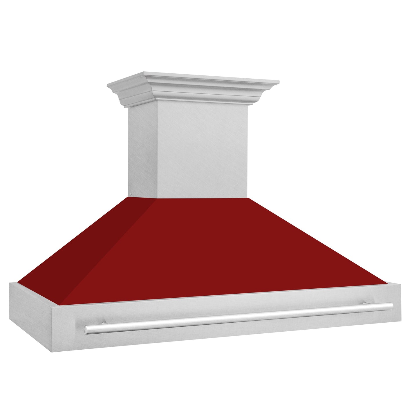 ZLINE 48" Satin Stainless Steel Wall Mount Range Hood with Red Gloss Shell and Stainless Steel Handle, 8654SNX-RG-48