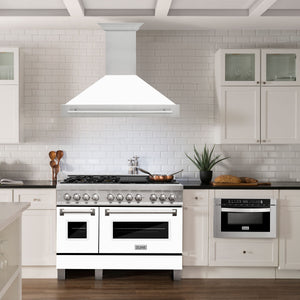 ZLINE 48" Satin Stainless Steel Wall Mount Range Hood with White Matte Shell and Stainless Steel Handle, 8654SNX-WM-48