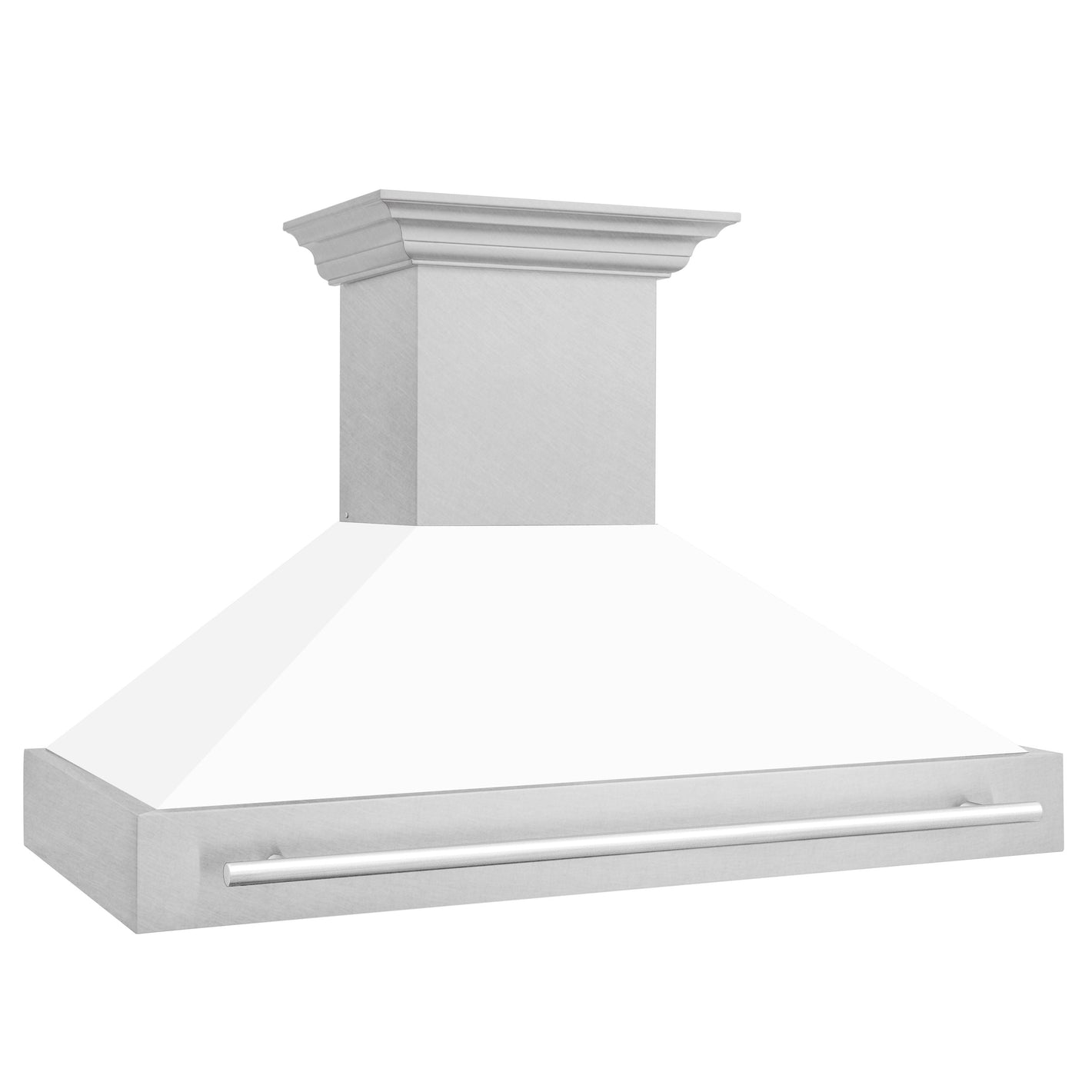 ZLINE 48" Satin Stainless Steel Wall Mount Range Hood with White Matte Shell and Stainless Steel Handle, 8654SNX-WM-48