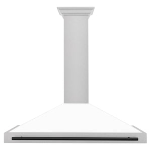 ZLINE Autograph 48" Convertible Satin Stainless Steel Wall Mount Range Hood with White Matte Shell and Matte Black Handle, KB4SNZ-WM48-MB