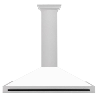 ZLINE Autograph 48" Convertible Satin Stainless Steel Wall Mount Range Hood with White Matte Shell and Matte Black Handle, KB4SNZ-WM48-MB