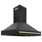 ZLINE Autograph Package - 48 In. Gas Range and Range Hood in Black Stainless Steel with Gold Accents, 2AKPR-RGBRH48-G
