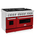 ZLINE 48 in. Dual Fuel Range with Red Gloss Door & 48 in. Range Hood Appliance Package, 2KP-RARGRH48
