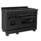 ZLINE 48 In. Dual Fuel Range in Black Stainless Steel & 48" Range Hood Appliance Package, 2KP-RABRH48
