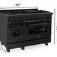 ZLINE Appliance Package - 48 In. Gas Range, Refrigerator, Range Hood, Microwave Drawer in Black Stainless Steel, 4KPR-SGRBRH48-MW