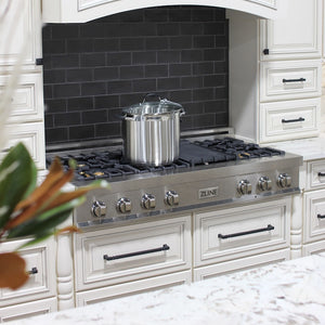 ZLINE 48" Legacy Gas Rangetop with 6 Brass Burners and Porcelain Cooktop in Satin Stainless Steel, RTS-BR-48