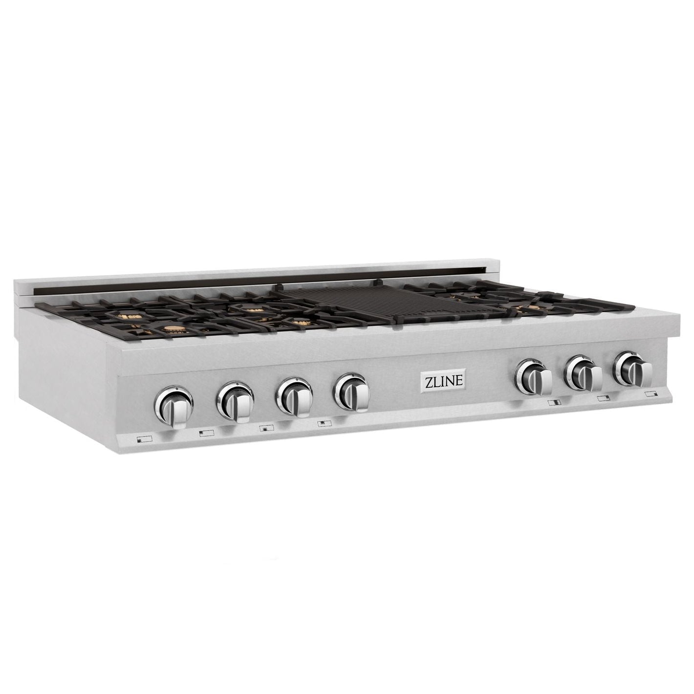 ZLINE 48" Legacy Gas Rangetop with 6 Brass Burners and Porcelain Cooktop in Satin Stainless Steel, RTS-BR-48