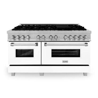 ZLINE 60" 7.4 cu. ft. Legacy Dual Fuel Range with 9 Burner Gas Cooktop and 2 Electric Convection Ovens in Satin Stainless Steel and White Matte Doors, RAS-WM-60