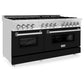 ZLINE 60" 7.4 cu. ft. Legacy Dual Fuel Range with 9 Burner Gas Cooktop and 2 Electric Convection Ovens in Satin Stainless Steel and Black Matte Doors, RAS-BLM-60