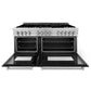 ZLINE 60" 7.4 cu. ft. Legacy Dual Fuel Range with 9 Burner Gas Cooktop and 2 Electric Convection Ovens in Satin Stainless Steel and Black Matte Doors, RAS-BLM-60