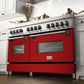 ZLINE 60" 7.4 cu. ft. Legacy Dual Fuel Range with 9 Burner Gas Cooktop and 2 Electric Convection Ovens in Satin Stainless Steel and Red Gloss Doors, RAS-RG-60