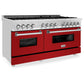 ZLINE 60" 7.4 cu. ft. Legacy Dual Fuel Range with 9 Burner Gas Cooktop and 2 Electric Convection Ovens in Satin Stainless Steel and Red Matte Doors, RAS-RM-60