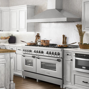 ZLINE 60" 7.4 cu. ft. Legacy Dual Fuel Range with 9 Burner Gas Cooktop and 2 Electric Convection Ovens in Stainless Steel with Satin Stainless Steel Doors, RA-SN-60