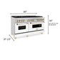 ZLINE Autograph 60" 7.4 cu. ft. Legacy Dual Fuel Range with 9 Burner Gas Cooktop and 2 Electric Convection Ovens in Satin Stainless Steel with White Matte Doors and Polished Gold Accents, RASZ-WM-60-G