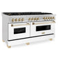 ZLINE Autograph 60" 7.4 cu. ft. Legacy Dual Fuel Range with 9 Burner Gas Cooktop and 2 Electric Convection Ovens in Satin Stainless Steel with White Matte Doors and Polished Gold Accents, RASZ-WM-60-G