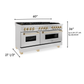 ZLINE Autograph 60" 7.4 cu. ft. Legacy Dual Fuel Range with 9 Burner Gas Cooktop and 2 Electric Convection Ovens in Satin Stainless Steel and Polished Gold Accents, RASZ-SN-60-G