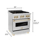 ZLINE Autograph Package - 30 In. Dual Fuel Range, Range Hood, Dishwasher in Stainless Steel with Gold Accents, 3AKP-RARHDWM30-G