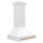 ZLINE Autograph 36" Satin Stainless Steel Wall Mount Range Hood with White Matte Shell and Champagne Bronze Handle, 8654SNZ-WM36-CB