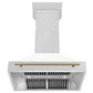 ZLINE Autograph 36" Satin Stainless Steel Wall Mount Range Hood with White Matte Shell and Champagne Bronze Handle, 8654SNZ-WM36-CB