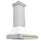 ZLINE Autograph 36" Satin Stainless Steel Wall Mount Range Hood with White Matte Shell and Champagne Bronze Handle, 8654SNZ-WM36-CB