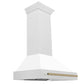 ZLINE Autograph 36" Satin Stainless Steel Wall Mount Range Hood with White Matte Shell and Champagne Bronze Handle, 8654SNZ-WM36-CB